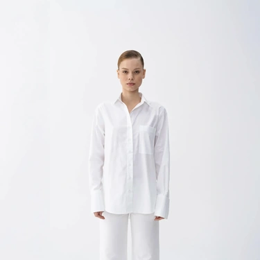  Qua Home Nora Kadın %100 Pamuklu Oversize Gömlek Beyaz