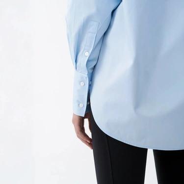  Qua Home Nora Kadın %100 Pamuklu Oversize Gömlek Mavi