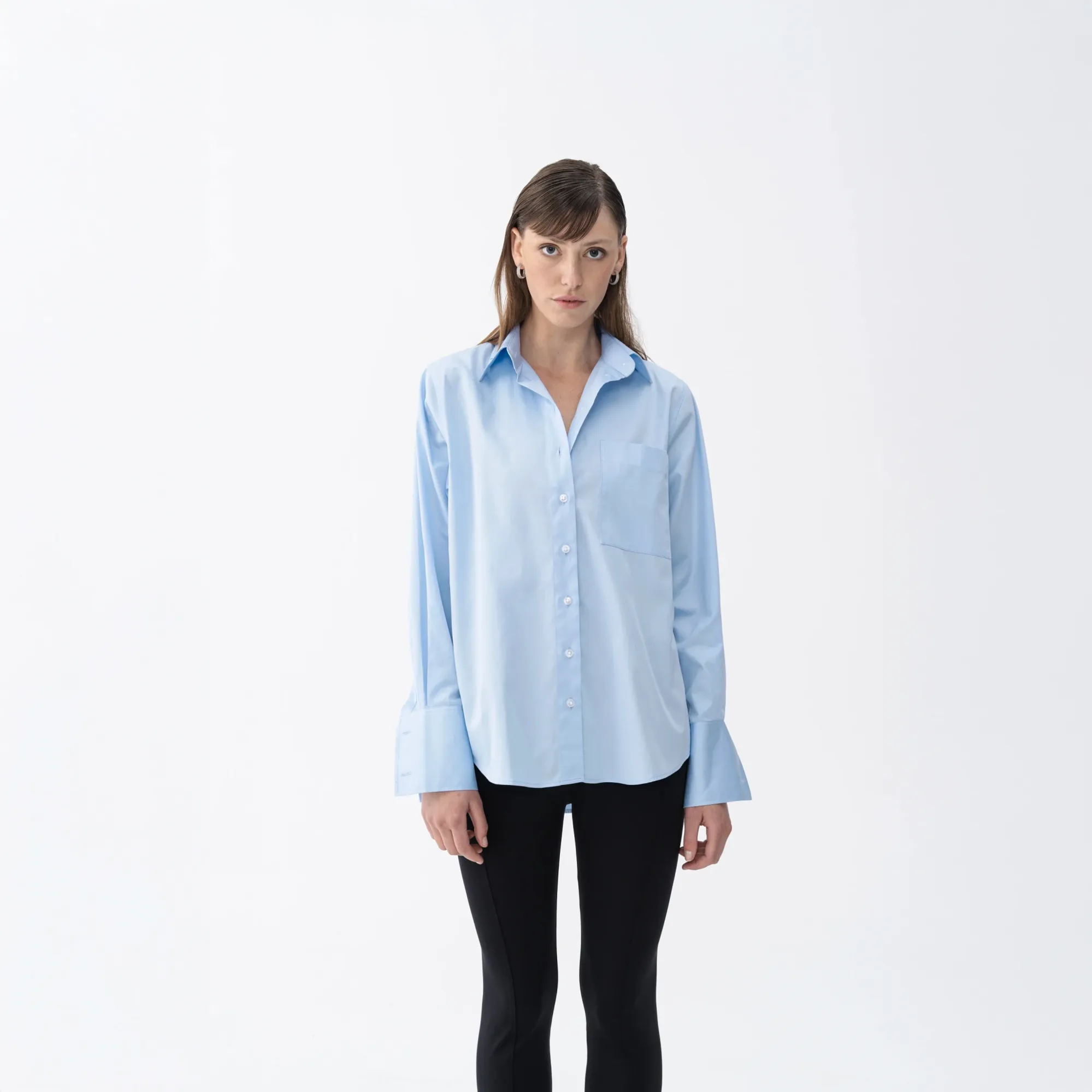  Qua Home Nora Kadın %100 Pamuklu Oversize Gömlek Mavi