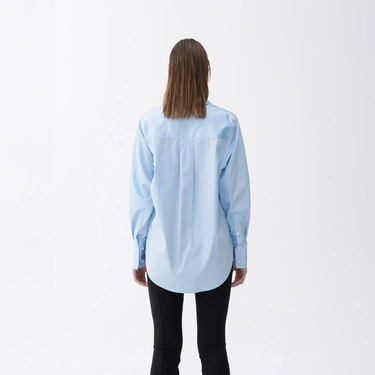  Qua Home Nora Kadın %100 Pamuklu Oversize Gömlek Mavi