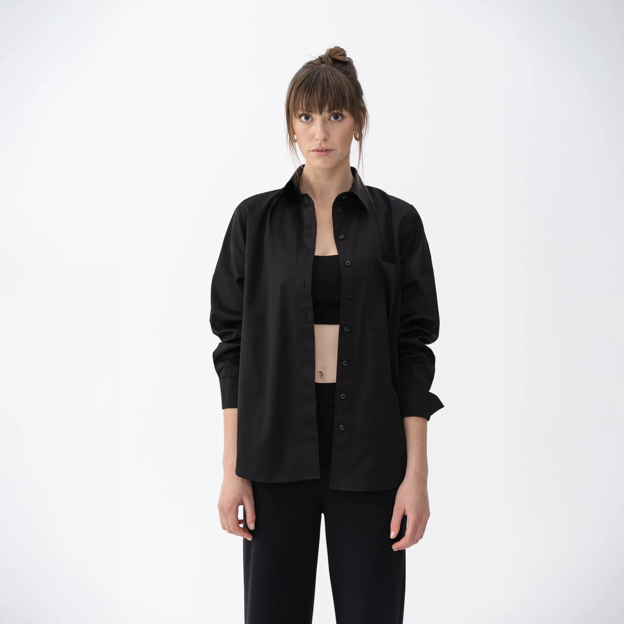 Qua Home Nora Kadın %100 Pamuklu Oversize Gömlek Siyah