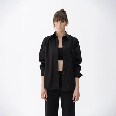  Qua Home Nora Kadın %100 Pamuklu Oversize Gömlek Siyah