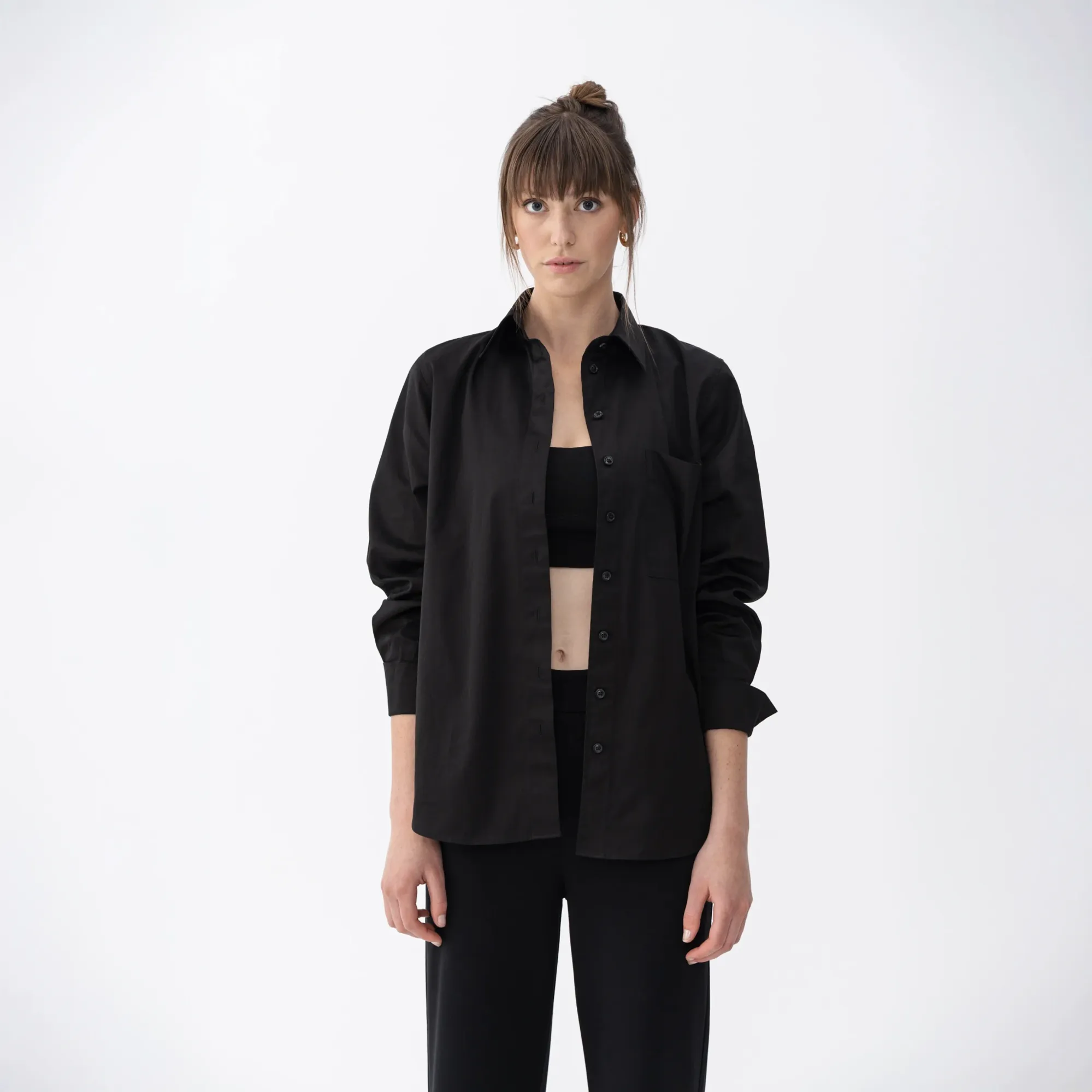  Qua Home Nora Kadın %100 Pamuklu Oversize Gömlek Siyah