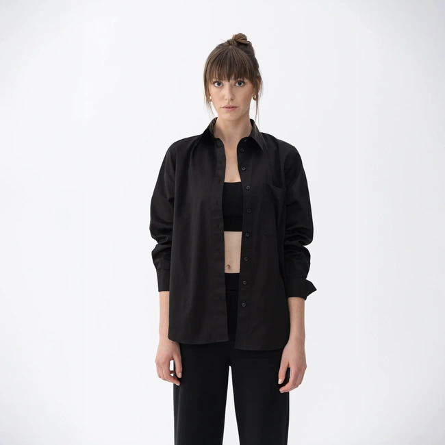  Qua Home Nora Kadın %100 Pamuklu Oversize Gömlek Siyah
