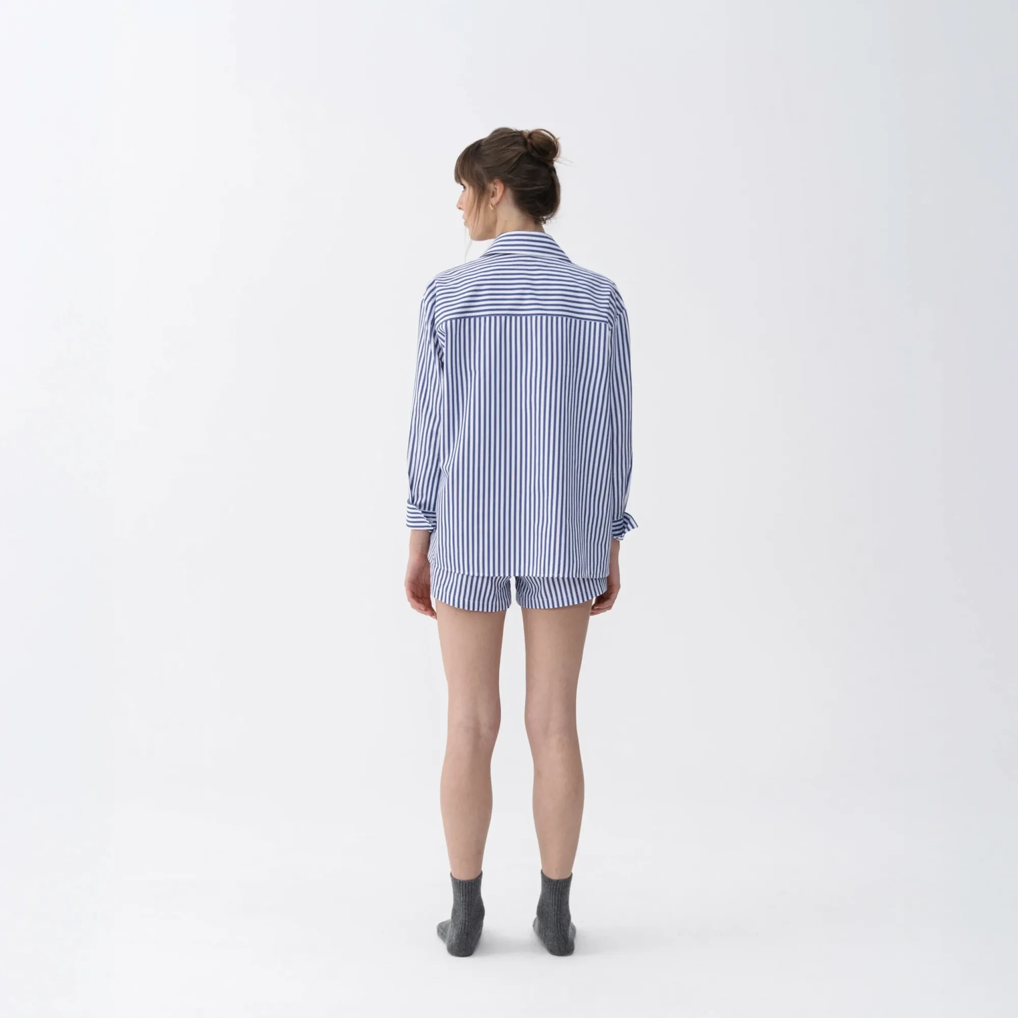 Qua Home Renna Kadın Dokuma Uzun Kollu Gömlek Lacivert