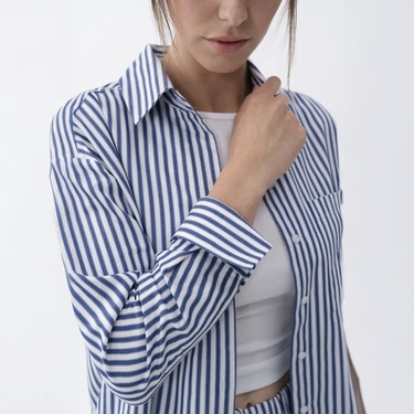  Qua Home Renna Kadın Dokuma Uzun Kollu Gömlek Lacivert