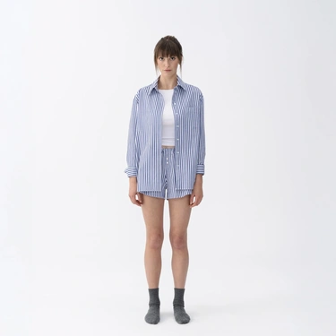  Qua Home Renna Kadın Dokuma Uzun Kollu Gömlek Lacivert