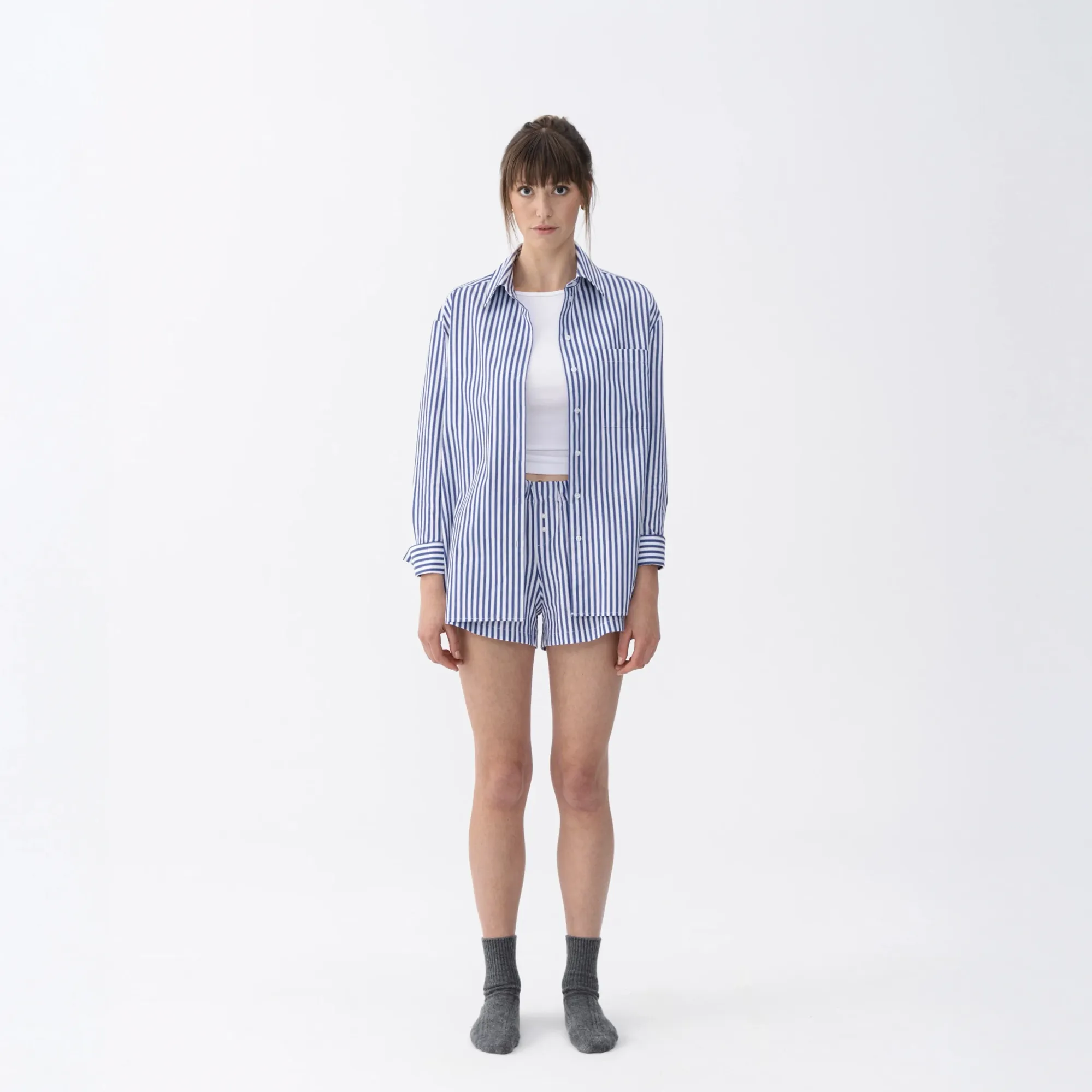  Qua Home Renna Kadın Dokuma Uzun Kollu Gömlek Lacivert