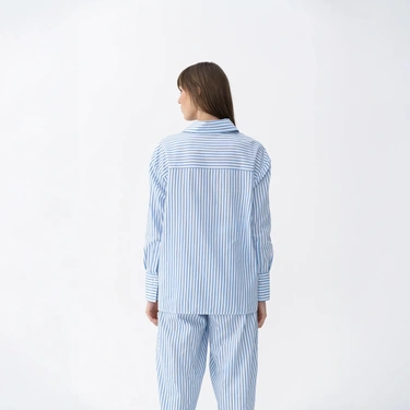  Qua Home Renna Kadın Dokuma Uzun Kollu Gömlek Mavi