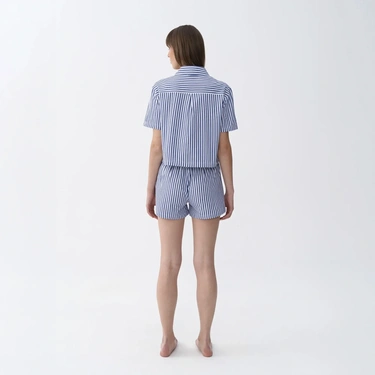  Qua Home Cecile Kadın Dokuma Kısa Kollu Gömlek Lacivert