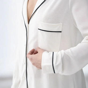  Qua Home Sia Kadın Modal Suprem Biyeli Uzun Kol Gömlek Ekru