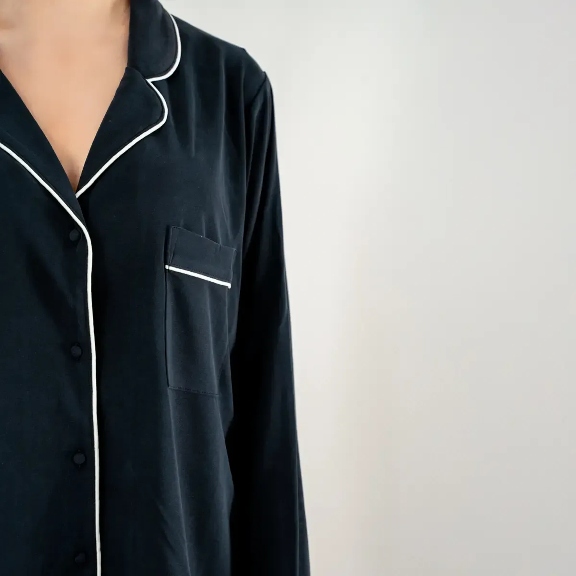 Qua Home Sia Kadın Modal Suprem Biyeli Uzun Kol Gömlek Lacivert