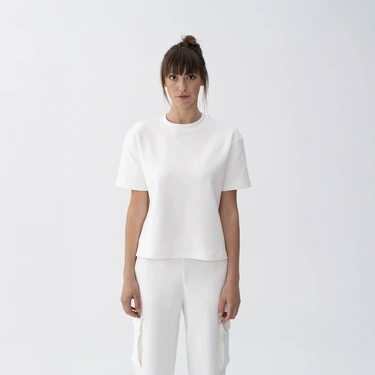  Qua Home Holly Kadın % 100 Pamuk Kısa Kol Tişört Bej