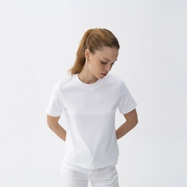  Qua Home Dori Kadın % 100 Pamuk Kısa Kol Tişört Beyaz