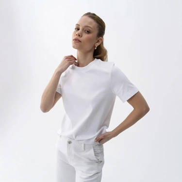  Qua Home Dori Kadın % 100 Pamuk Kısa Kol Tişört Beyaz