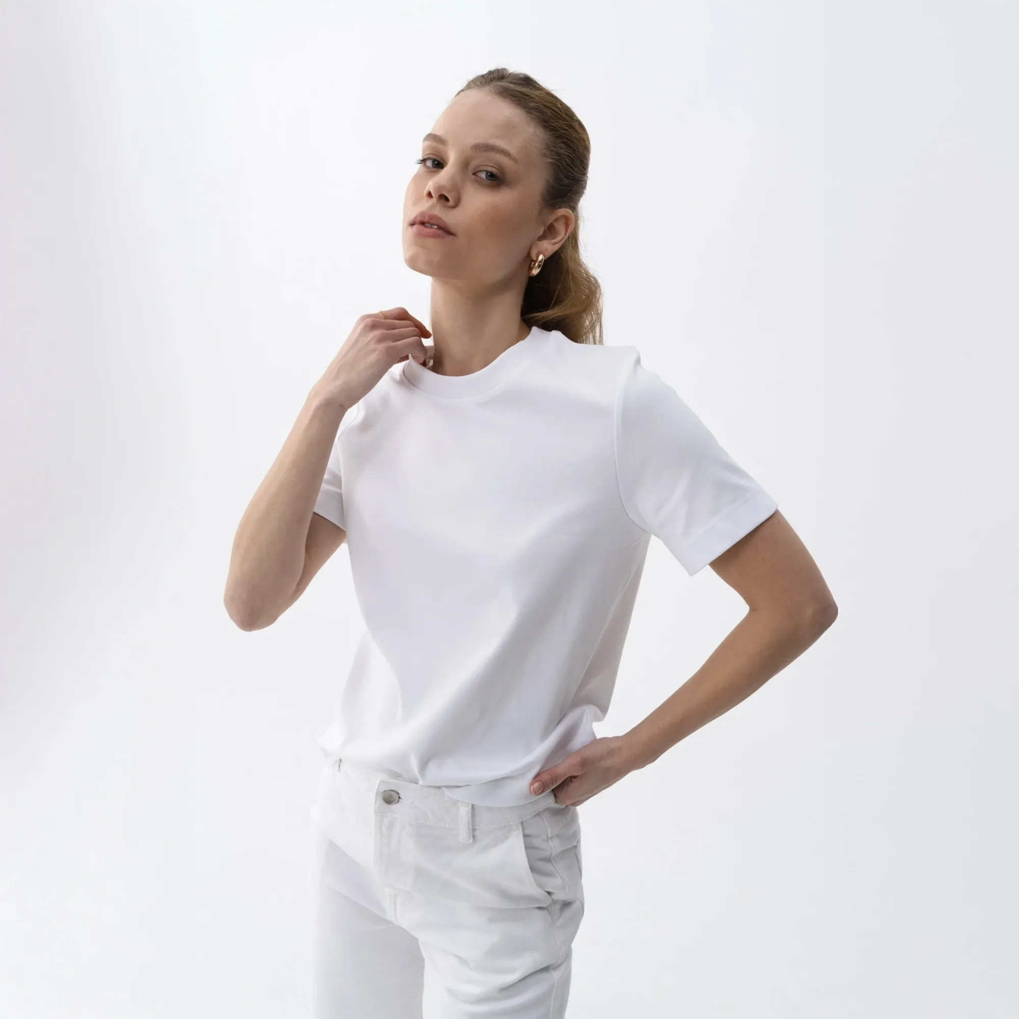  Qua Home Dori Kadın % 100 Pamuk Kısa Kol Tişört Beyaz