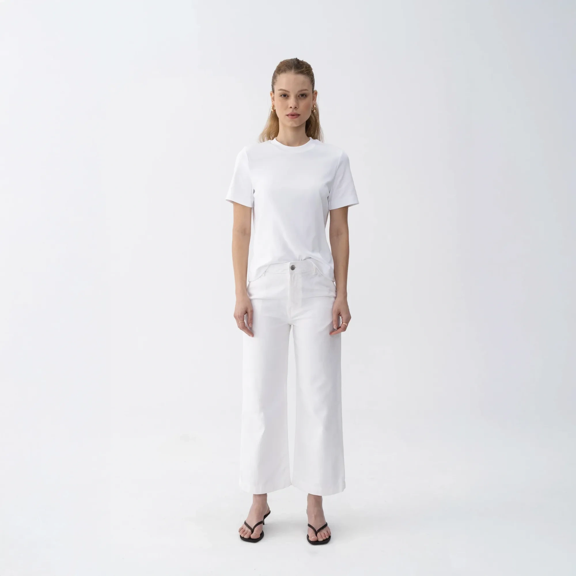 Qua Home Dori Kadın % 100 Pamuk Kısa Kol Tişört Beyaz