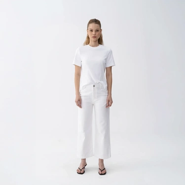  Qua Home Dori Kadın % 100 Pamuk Kısa Kol Tişört Beyaz