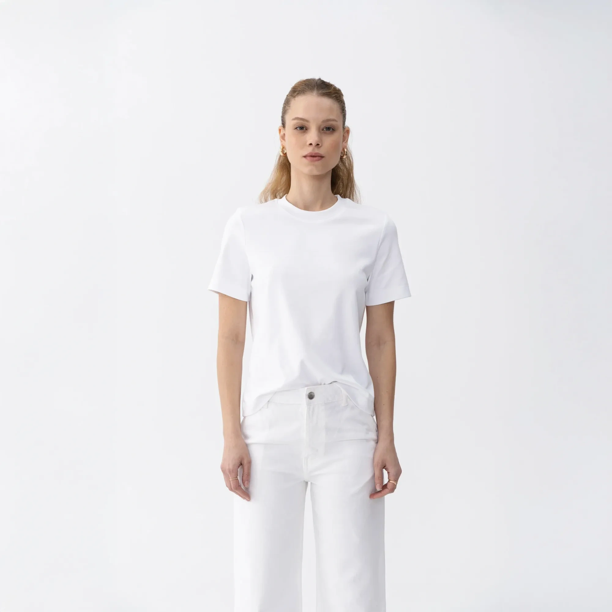 Qua Home Dori Kadın % 100 Pamuk Kısa Kol Tişört Beyaz