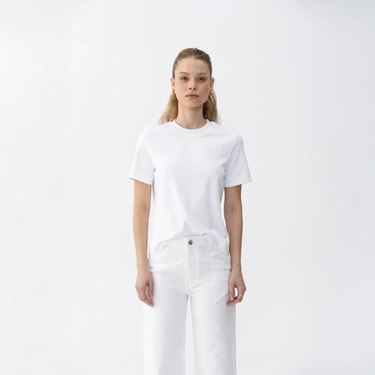  Qua Home Dori Kadın % 100 Pamuk Kısa Kol Tişört Beyaz