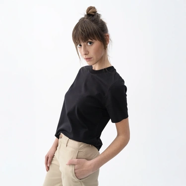  Qua Home Dori Kadın % 100 Pamuk Kısa Kol Tişört Siyah