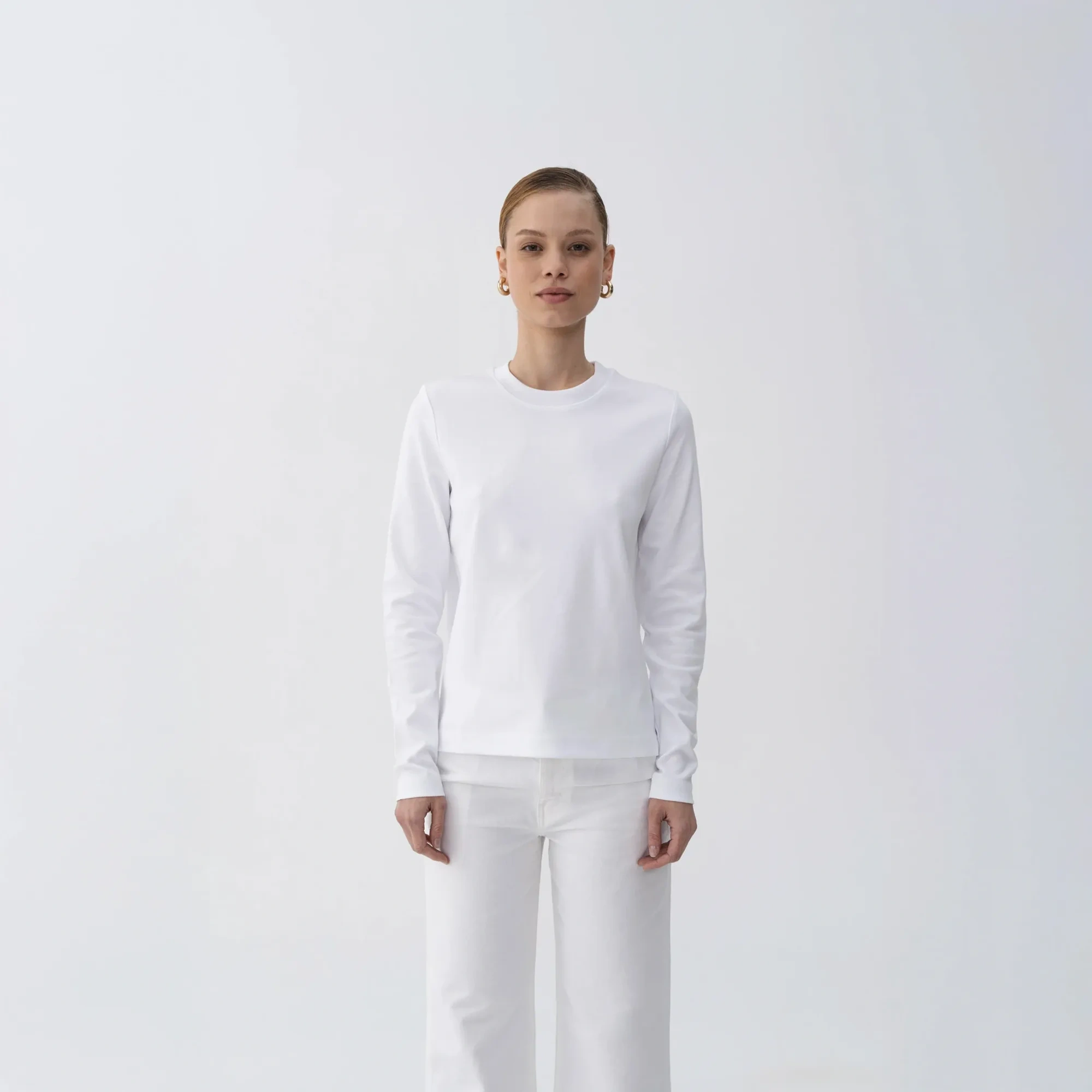 Qua Home Dori Kadın % 100 Pamuk Uzun Kol Tişört Beyaz