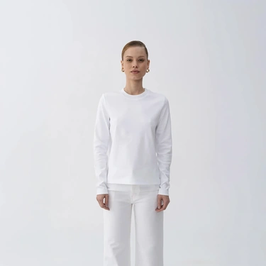  Qua Home Dori Kadın % 100 Pamuk Uzun Kol Tişört Beyaz