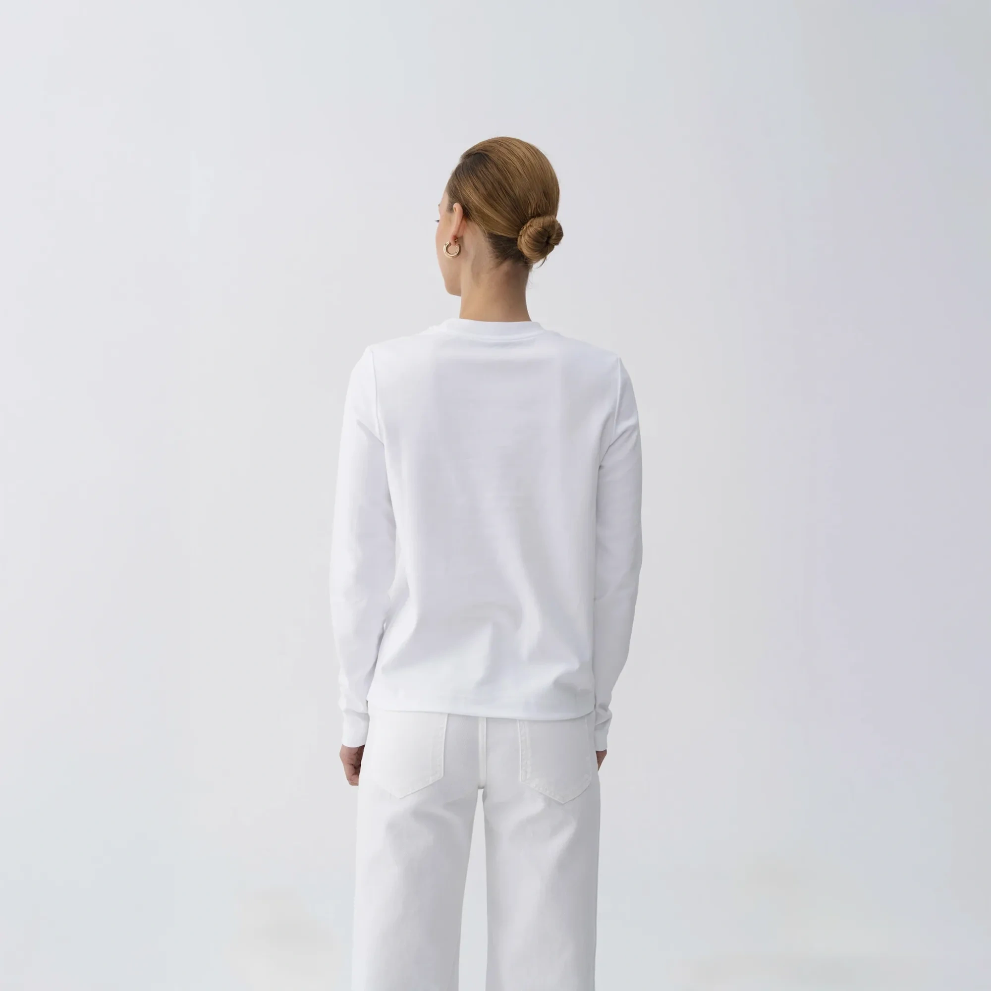 Qua Home Dori Kadın % 100 Pamuk Uzun Kol Tişört Beyaz