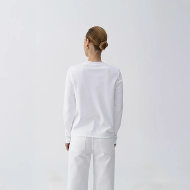  Qua Home Dori Kadın % 100 Pamuk Uzun Kol Tişört Beyaz