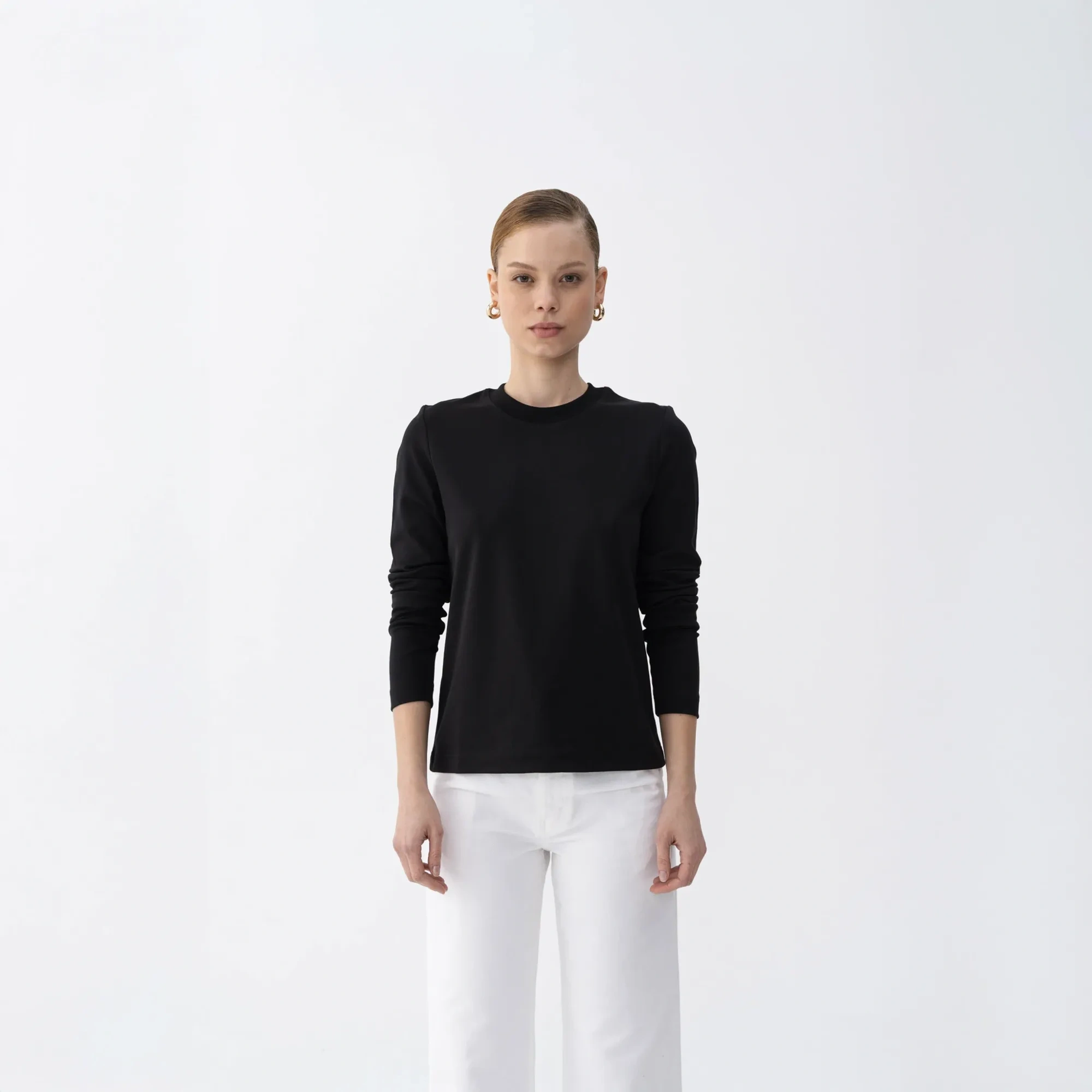 Qua Home Dori Kadın % 100 Pamuk Uzun Kol Tişört Siyah