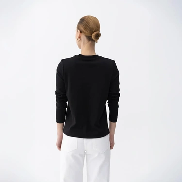  Qua Home Dori Kadın % 100 Pamuk Uzun Kol Tişört Siyah