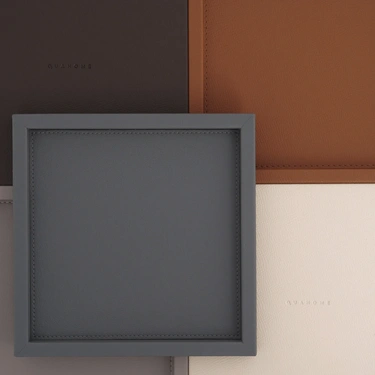  Qua Home Rita Dekoratif Deri Tepsi Antrasit 22x22x2,5 cm