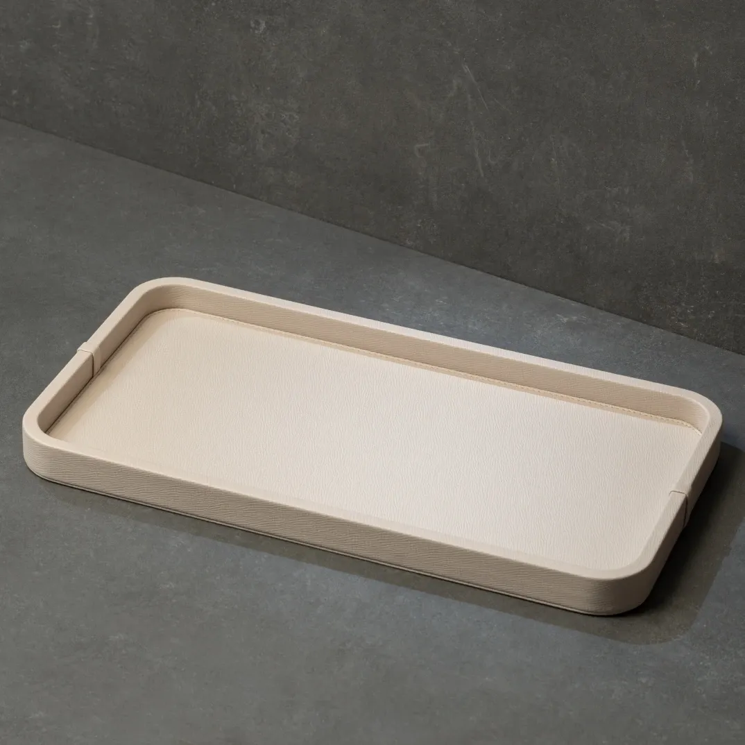  Qua Home Marta Dekoratif Deri Tepsi Krem 50x27x3 cm