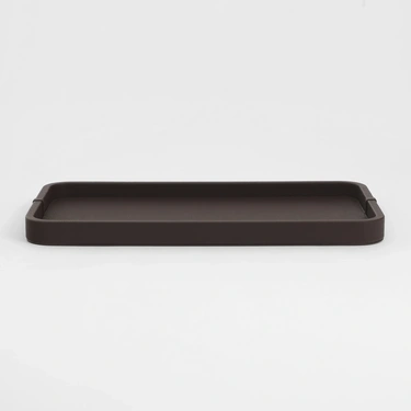  Qua Home Marta Dekoratif Deri Tepsi Koyu Kahverengi 50x27x3 cm
