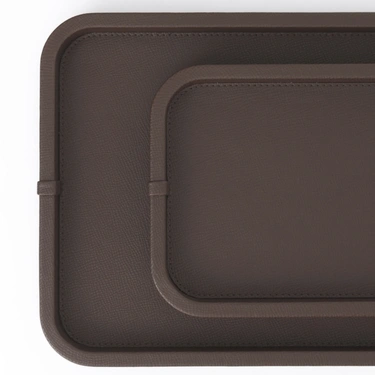  Qua Home Marta Dekoratif Deri Tepsi Koyu Kahverengi 50x27x3 cm