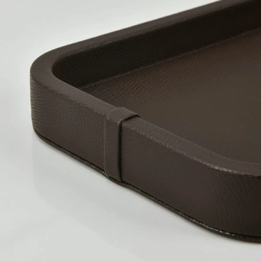  Qua Home Marta Dekoratif Deri Tepsi Koyu Kahverengi 35x19x3 cm