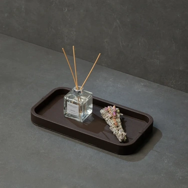  Qua Home Marta Dekoratif Deri Tepsi Koyu Kahverengi 35x19x3 cm