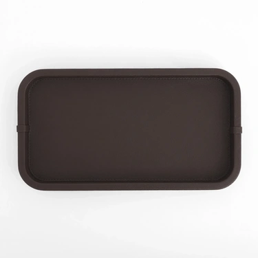  Qua Home Marta Dekoratif Deri Tepsi Koyu Kahverengi 35x19x3 cm