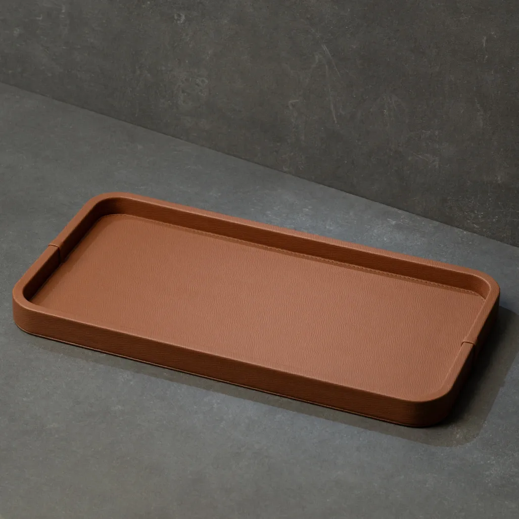  Qua Home Marta Dekoratif Deri Tepsi Açık Kahverengi 50x27x3 cm