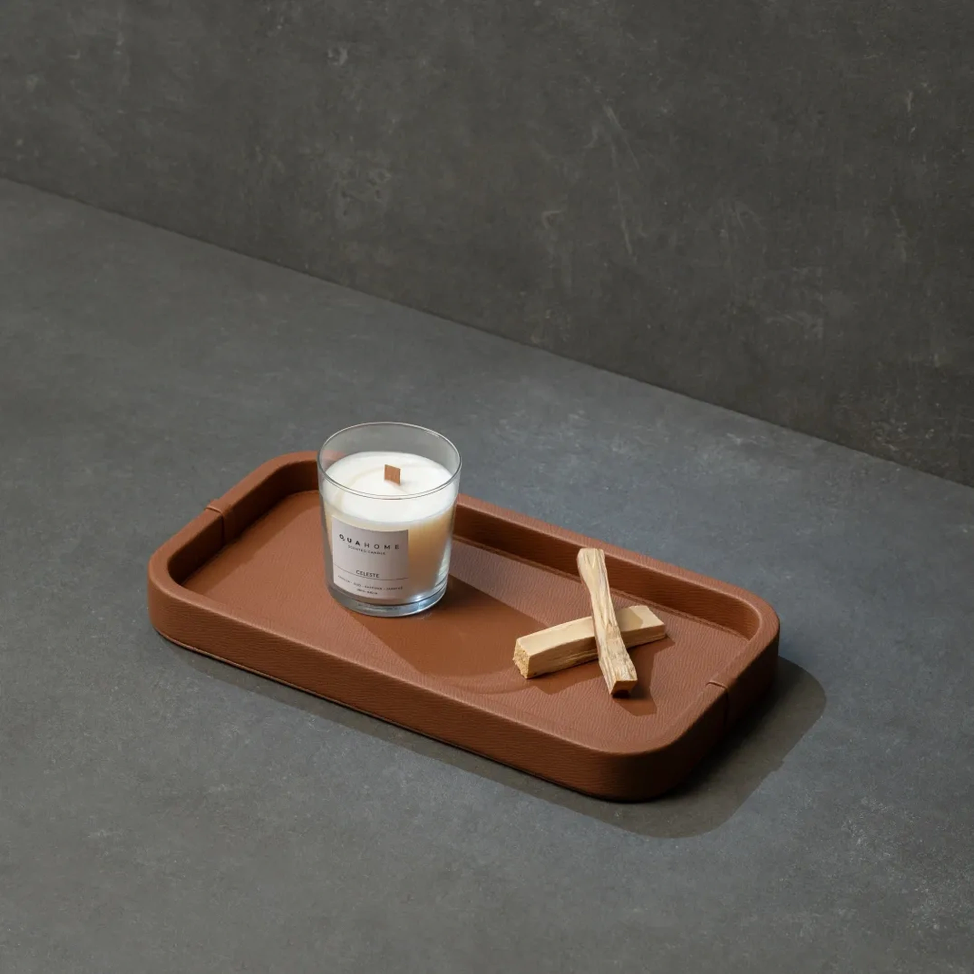 Qua Home Marta Dekoratif Deri Tepsi Açık Kahverengi 35x19x3 cm