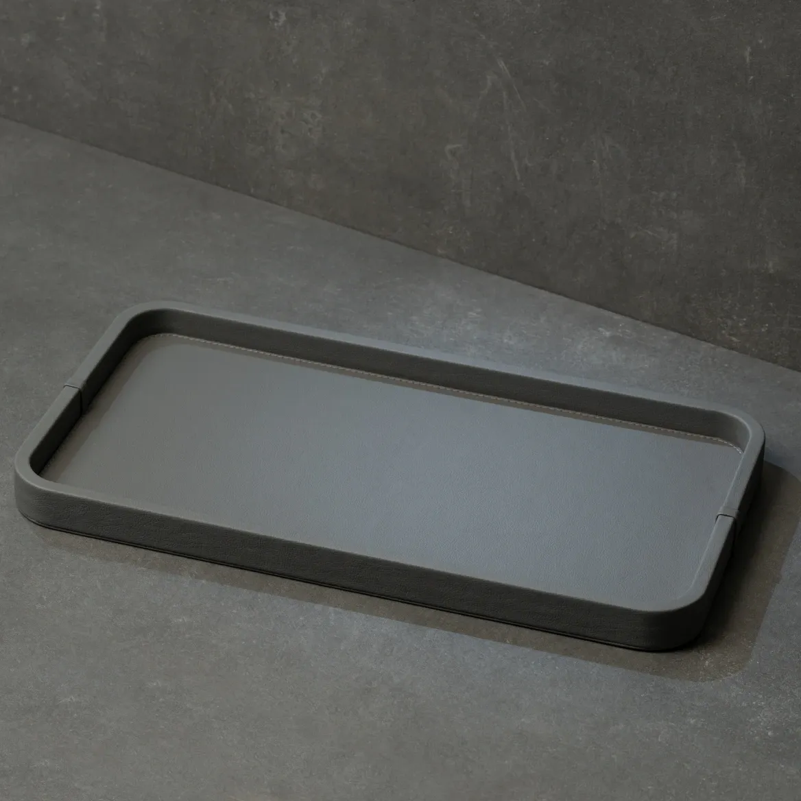  Qua Home Marta Dekoratif Deri Tepsi Antrasit 50x27x3 cm