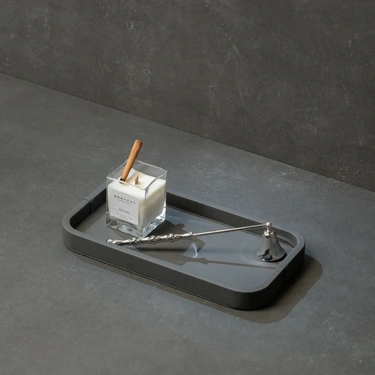  Qua Home Marta Dekoratif Deri Tepsi Antrasit 35x19x3 cm