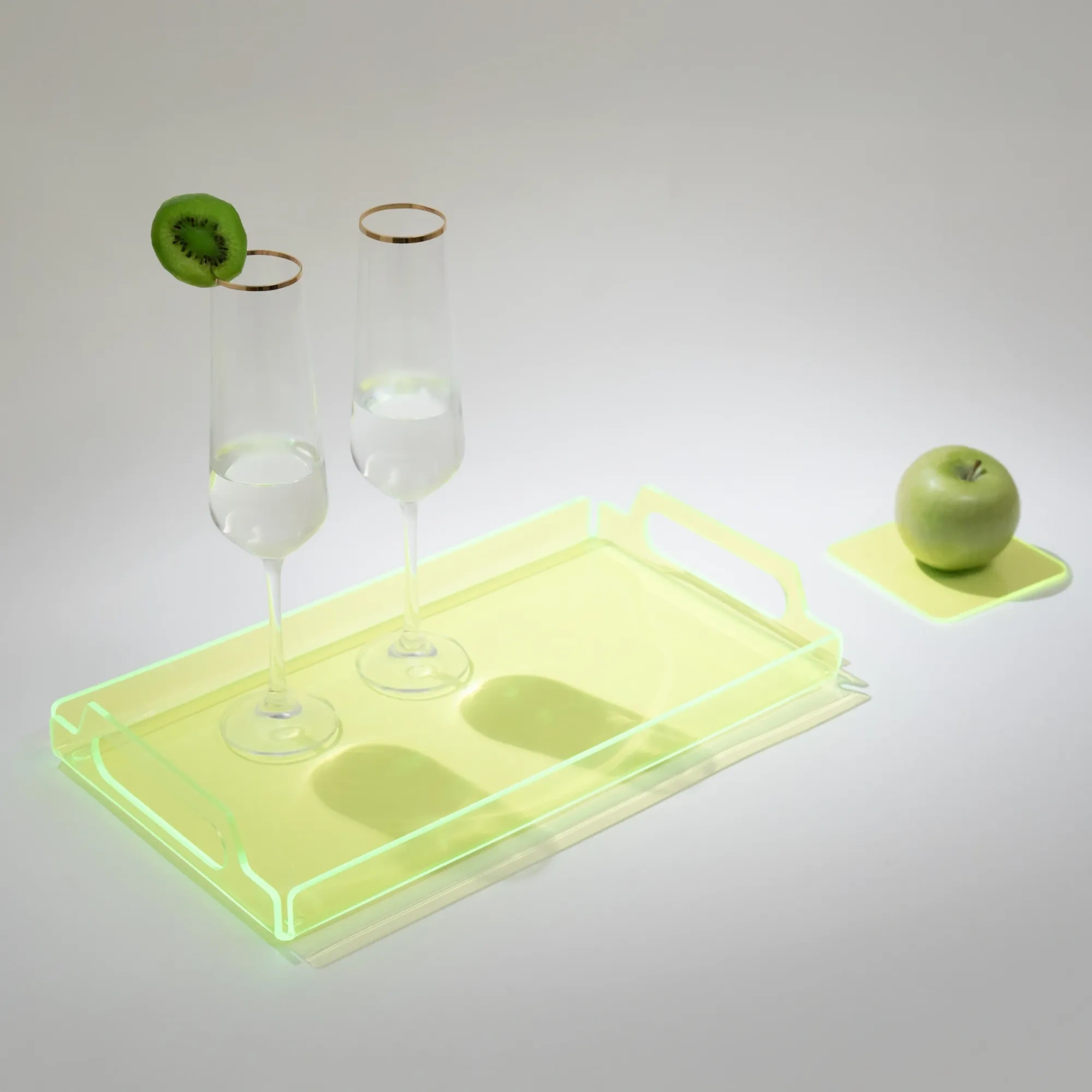 Qua Home Vasa Neon Pleksi Tepsi Yeşil 35x20 cm