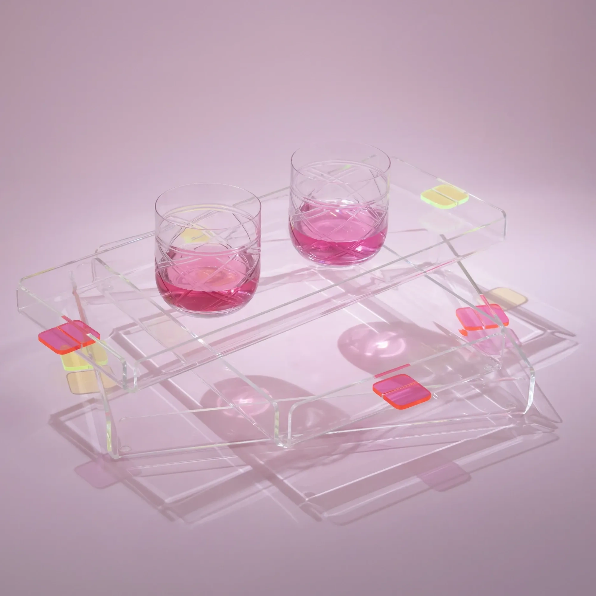 Qua Home Manta Renkli Kulp Detaylı Pleksi Tepsi 36x26 cm