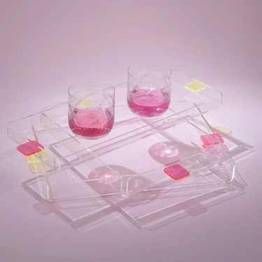  Qua Home Manta Renkli Kulp Detaylı Pleksi Tepsi 36x26 cm