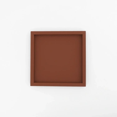  Qua Home Rita Dekoratif Deri Tepsi Açık Kahverengi 22x22x2,5 cm