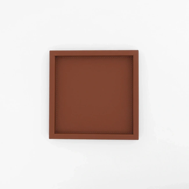  Qua Home Rita Dekoratif Deri Tepsi Açık Kahverengi 22x22x2,5 cm