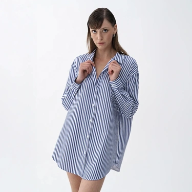  Qua Home Janie Kadın Dokuma Gömlek Elbise Lacivert