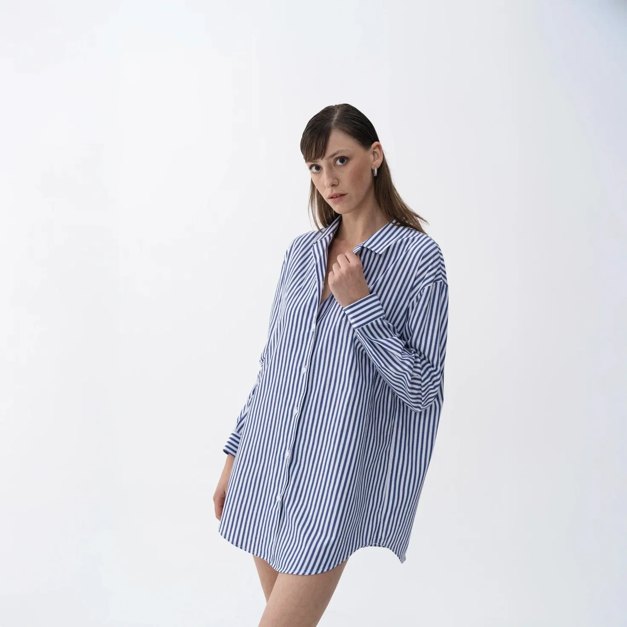 Qua Home Janie Kadın Dokuma Gömlek Elbise Lacivert