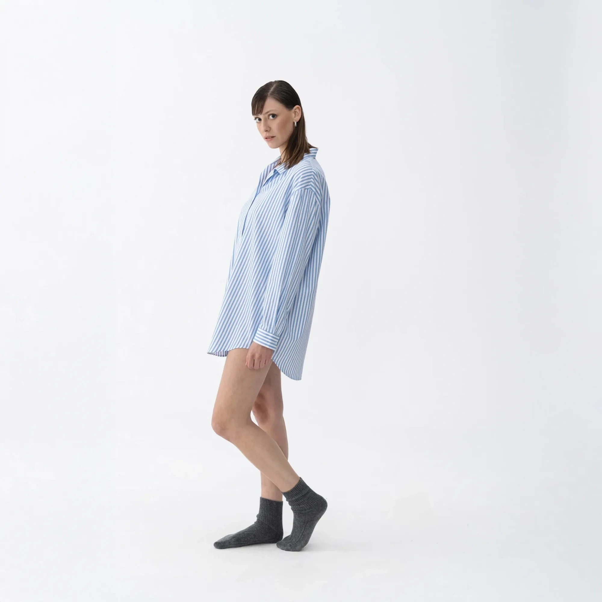 Qua Home Janie Kadın Dokuma Gömlek Elbise Mavi